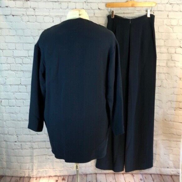 Vintage Ben de Lisi Pant Suit Blue Blazer Wide Leg Trousers Pants Size 8 - Picture 5 of 8